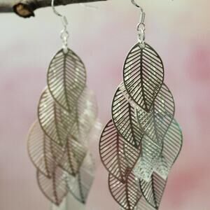 New Long Silver Leaf Earrings  E32